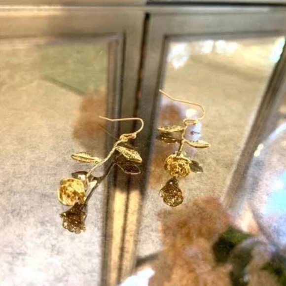 Elegant Dangle Long Stem Roses Dipped In Gold NEW! - Picture 2 of 7